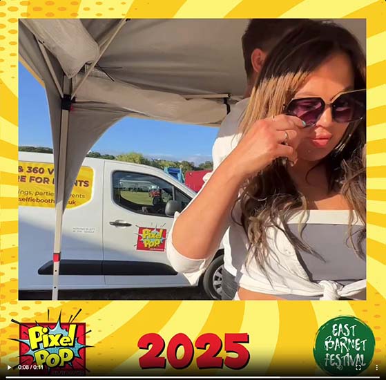 Example of personalised Pixel Pop 360 Video Booth branding