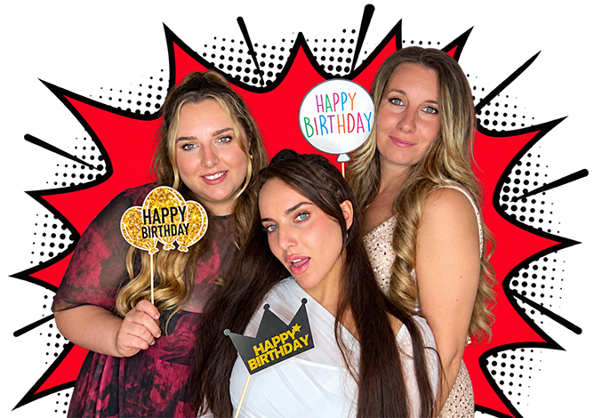 Guests enjoying a Pixel Pop photo booth at a birthday party